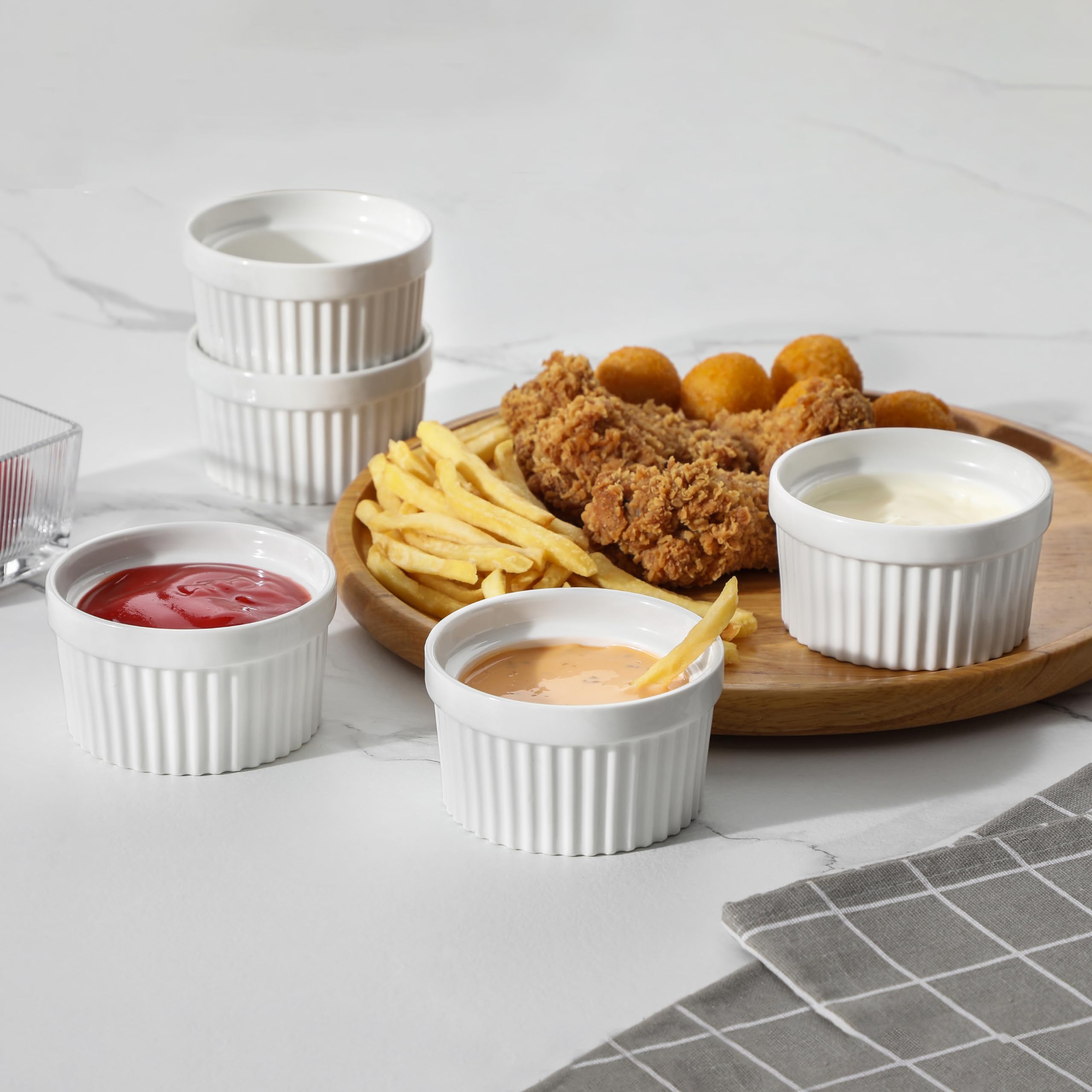 MALACASA Set di 6 Pirottini per Soufflé 180 ml, Ø 9,5 x 5,4 cm, Ciotoline e Stampini Rotondi da Forno in Porcellana per Dolci, Soufflé, Merenda e Snack, Bianchi, Adatti a Lavastoviglie e Microonde
