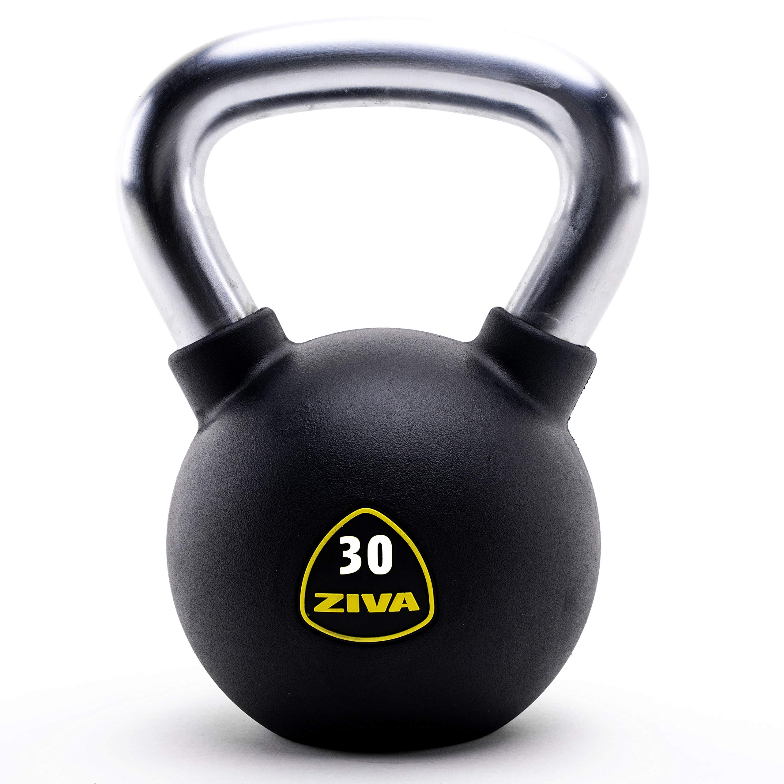 ZIVA Premium Virgin Rubber Solid Cast Steel Kettlebell Weight - Multiple Sizes 5 to 50 lbs - Odorless Design, Ergonomic Comfort Grip - Core and Strength Training Exercise Workout