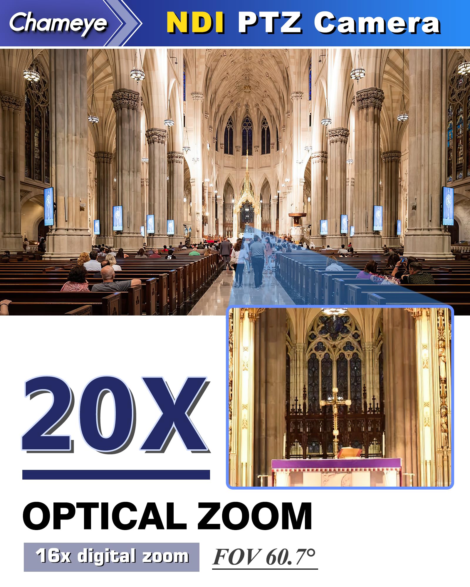 Chameye NDI HX3 PTZ Kamera Set 20x Optischer Zoom KI-Auto-Tracking 3G-SDI HDMI USB3.0, mit 2 Stück 20x Zoom NDI Kamera + PTZ Controller, NDI6 & NDI HX3 Zertifiziert, C720Nx2+E300