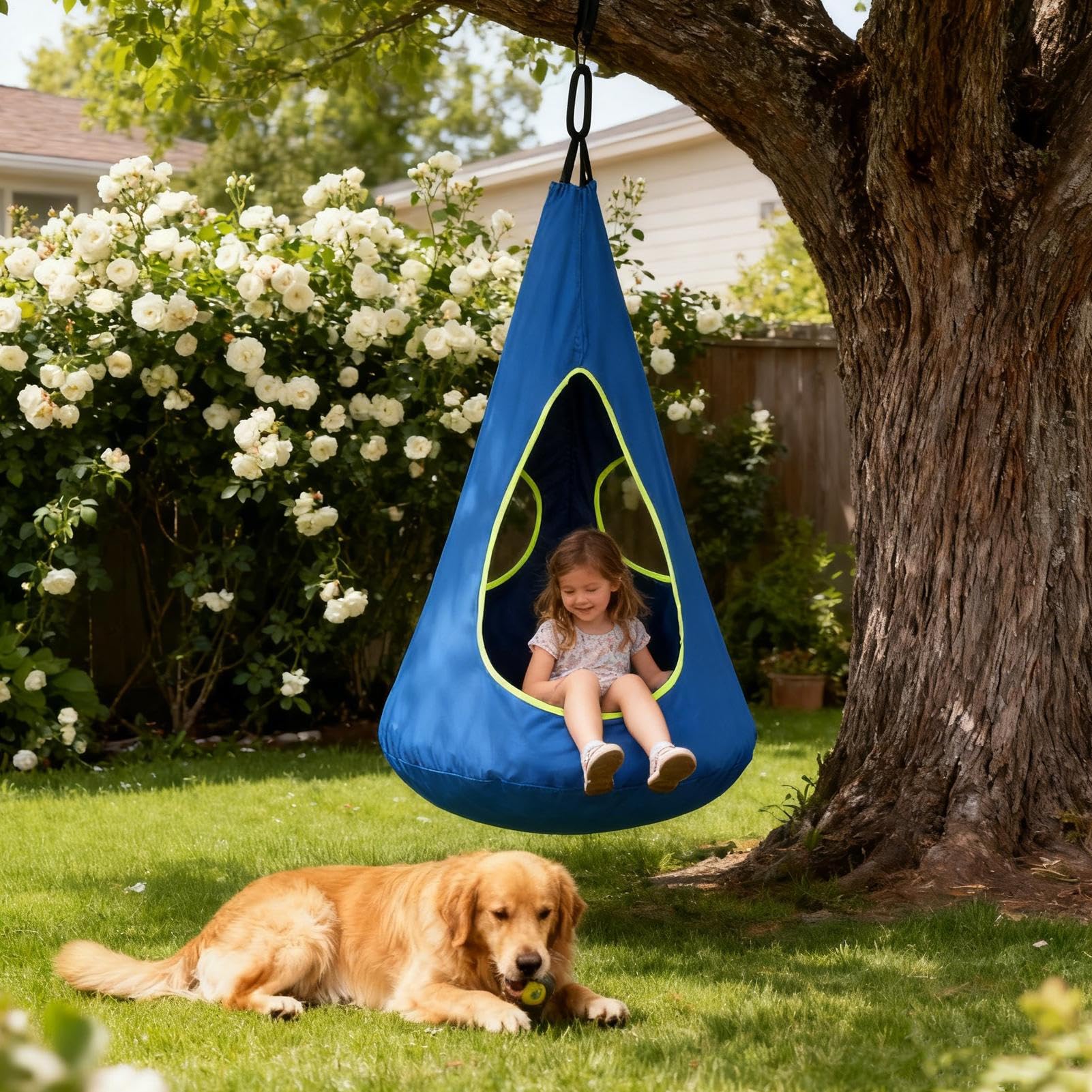 Chaise Suspendue – Hamac Pod Enfant avec Coussin | Charge 150kg Suspension Ajustable Intérieur & Extérieur | Tente Nid en Tissu Oxford pour Chambre, Jardin & Aire De Jeu