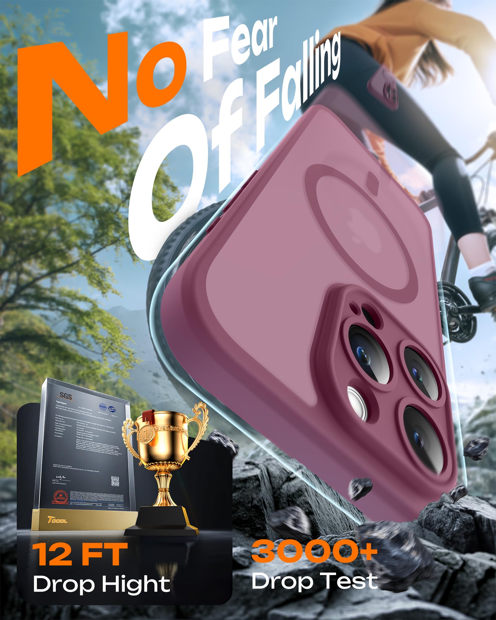 TOCOL Cover Magnetica per iPhone 15 Pro 6,1 Pollic, Compatibile con MagSafe, Protezione Fotocamera Integrata, Custodia Antiurto Traslucida Opaca, Prugna