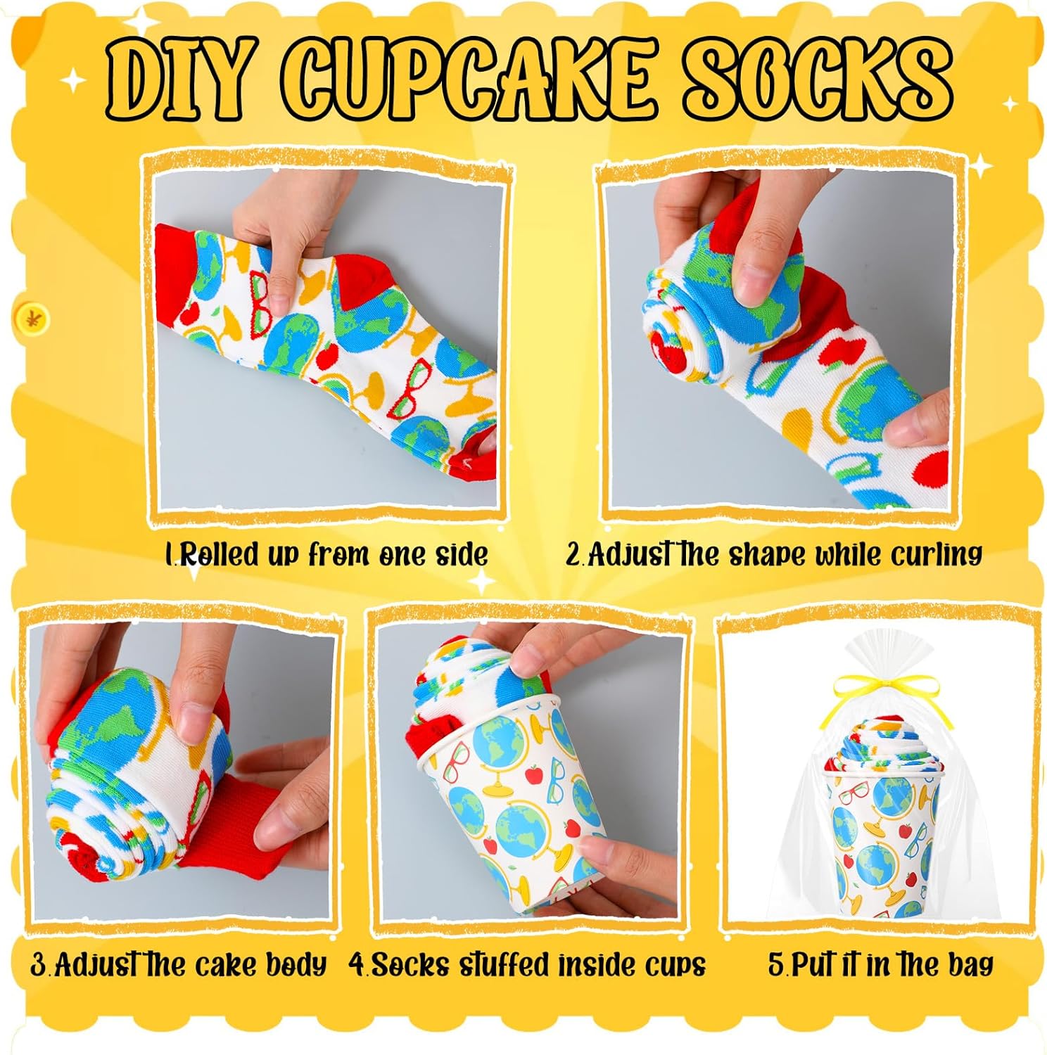 Cutecrop Nurses' Day Teachers' Day Cupcake Fuzzy Socks Bulk with Cards for Women Nurses Teachers DIY Gifts