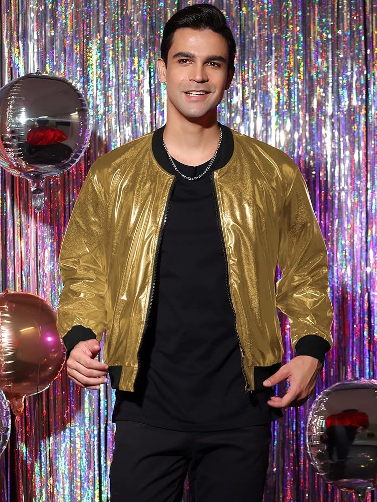 Lars Amadeus Men's Sparkle Shimmering Metallic Jacket Disco
