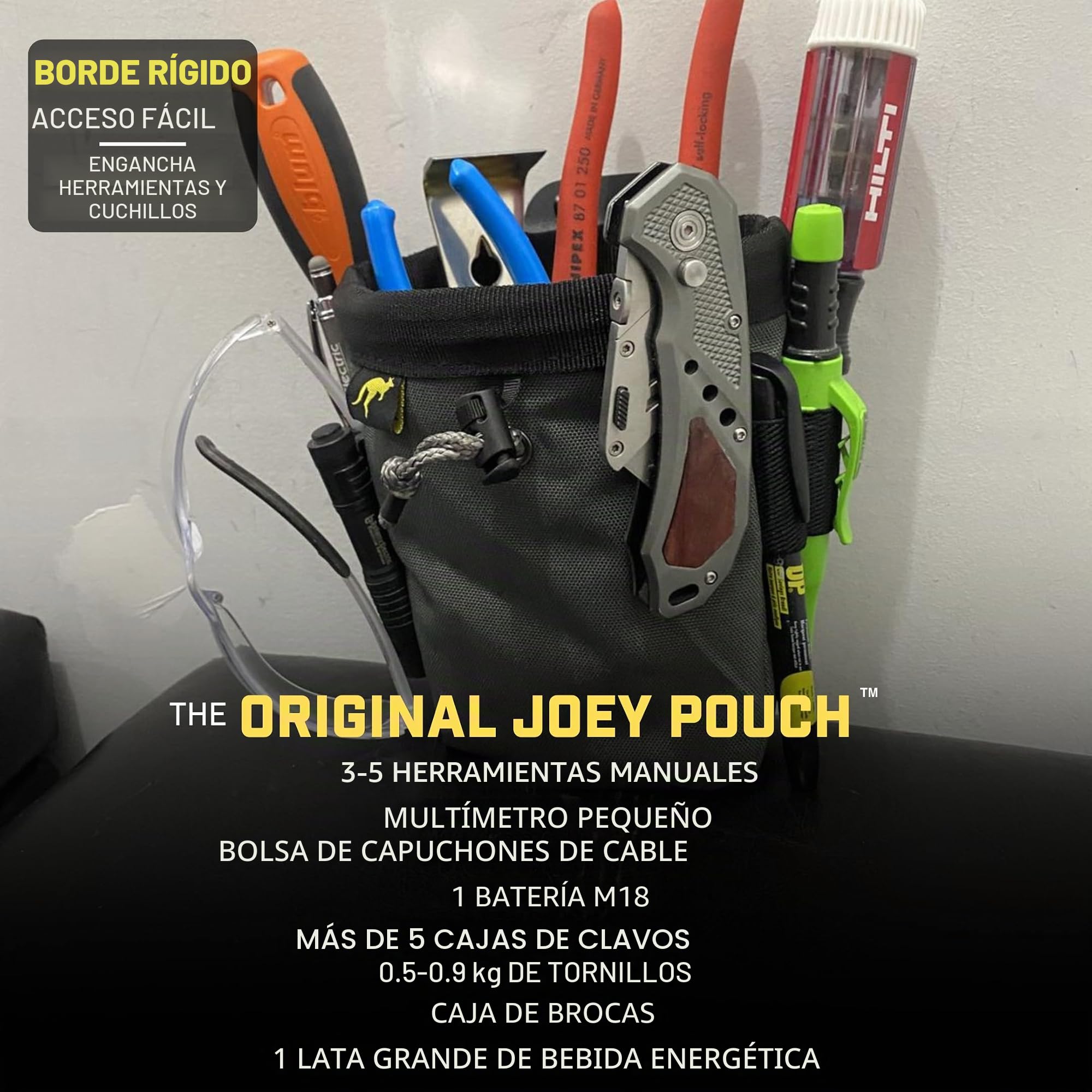 Joey Pouch Pro - Bolsa con Clip metálico para cinturón de Herramientas, Tornillos y Clavos, Ideal para electricistas, técnicos, fontaneros, carpinteros, contratistas y Diversos Profesionales