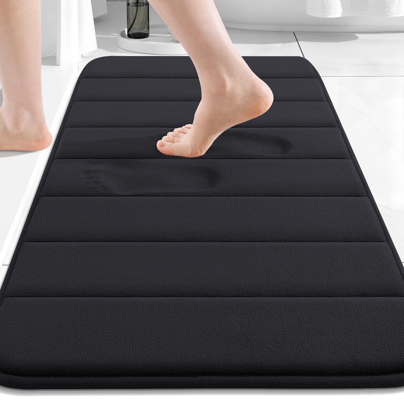 Buganda Weiche Badematten aus Memory-Schaumstoff – rutschfeste, saugfähige Badezimmerteppiche, Gummi-Rückseite, Läufermatte für Küche, Badezimmer, Böden, 50,8 x 81,3 cm, Schwarz