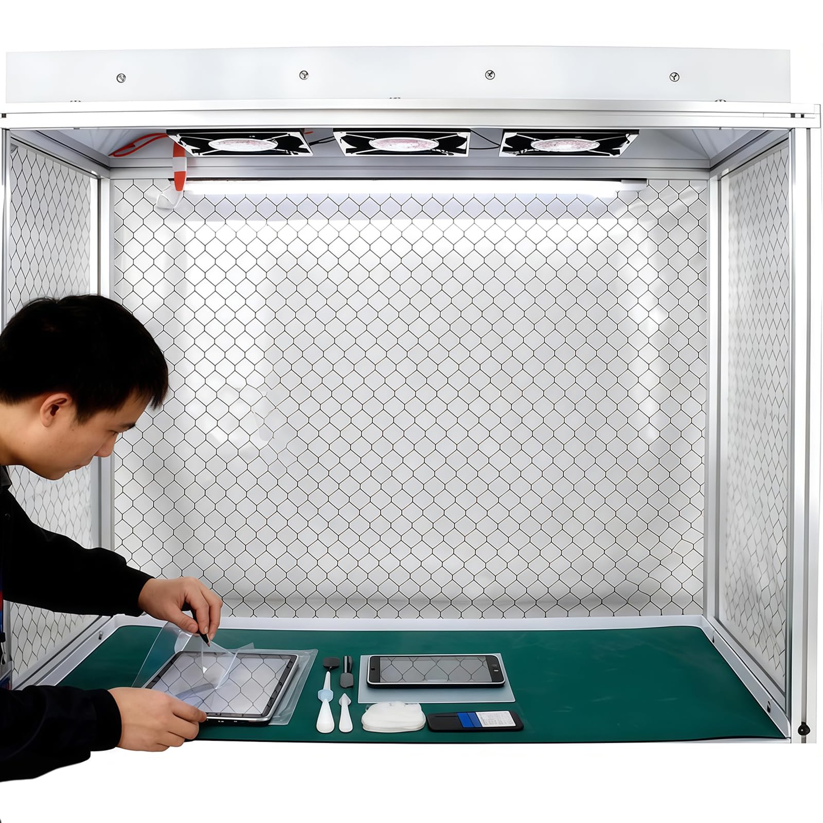 Cabina De Flujo Laminar, Cabina Limpia con 3 Ventiladores, Cama De Flujo Laminar Vertical PortáTil, Taller Y Sala Libre De Polvo, para Un Trabajo Limpio Y Sin Polvo