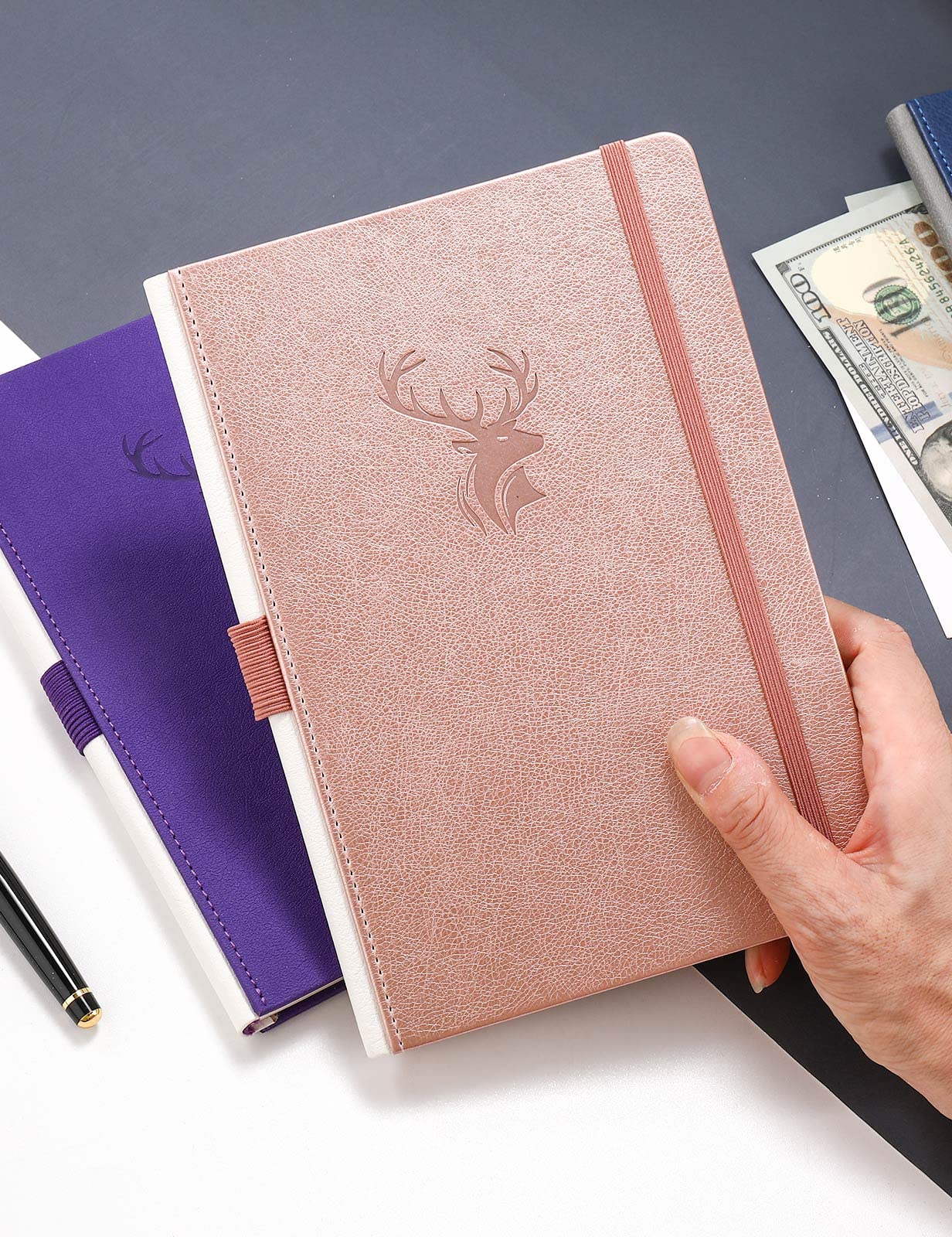 Molekaus Registros de cheques de contabilidad para personal o negocio, registro de tapa dura de gran tamaño para realizar un seguimiento de pagos, depósitos y transacciones financieras, oro rosa