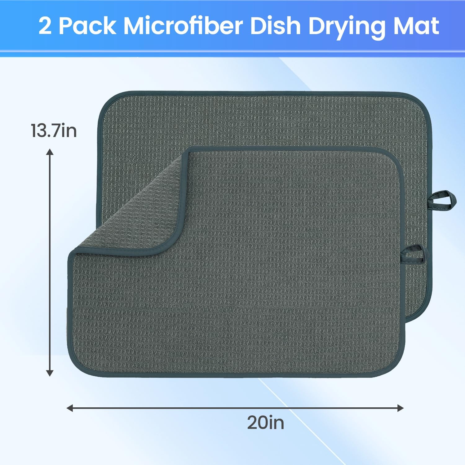 2pack Dish Drying Mat for Kitchen Counter, 20"L x 14"W, Black