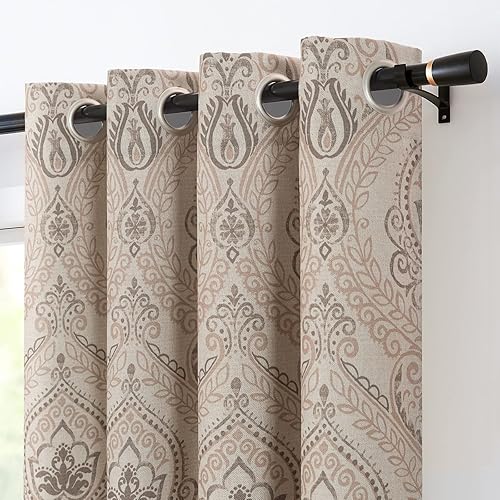 Vangao Cortinas de damasco de 84 pulgadas de largo juego de 2 paneles de cortinas con estampado de medallón de cachemira para dormitorio sala de