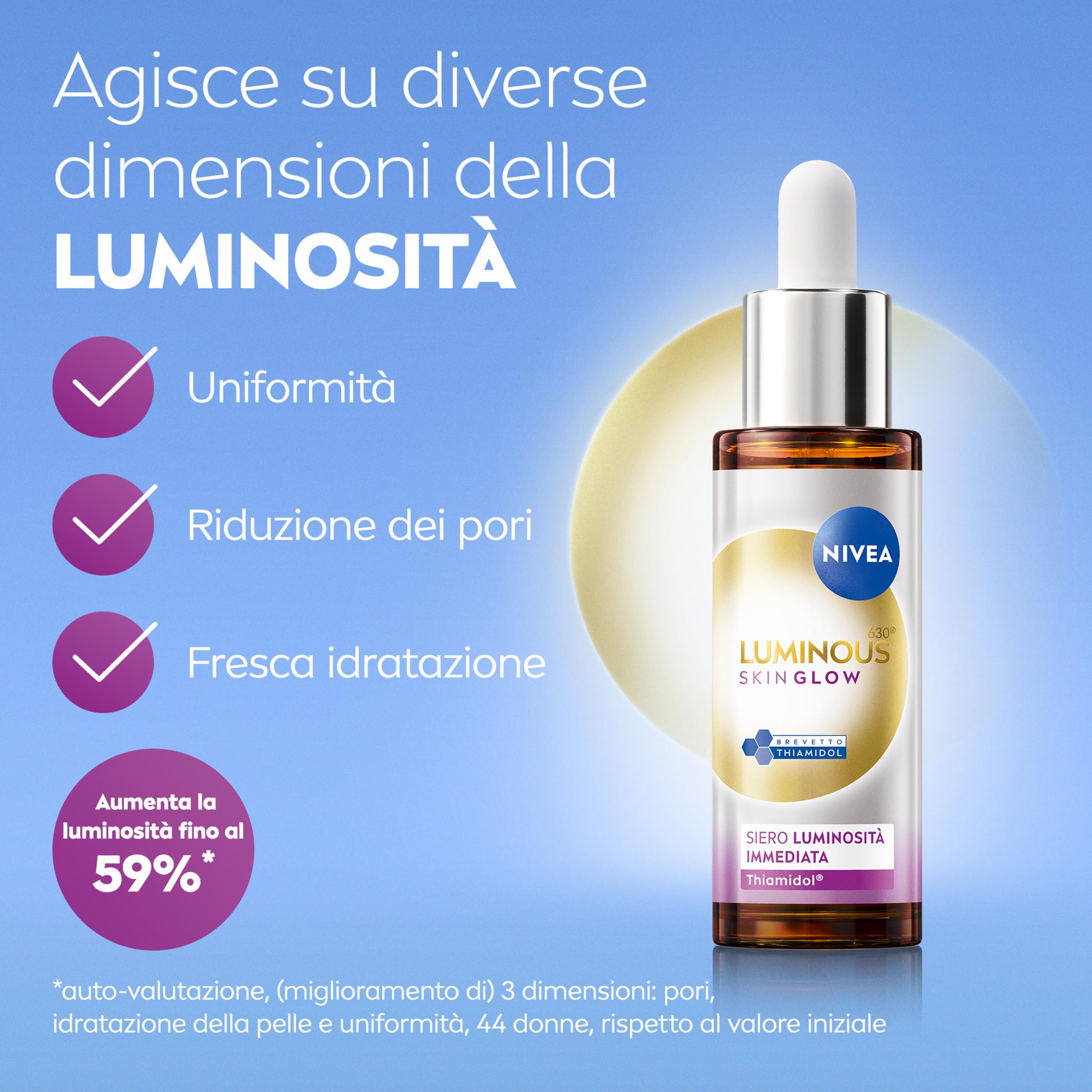 NIVEA Glow Routine Cofanetto regalo donna, Set regalo donna con Luminous630 Skin Glow Siero Viso Luminosità Immediata 30 ml, Labello Burrocacao Labbra Glowy Lips 10 ml e travel bag omaggio inclusa