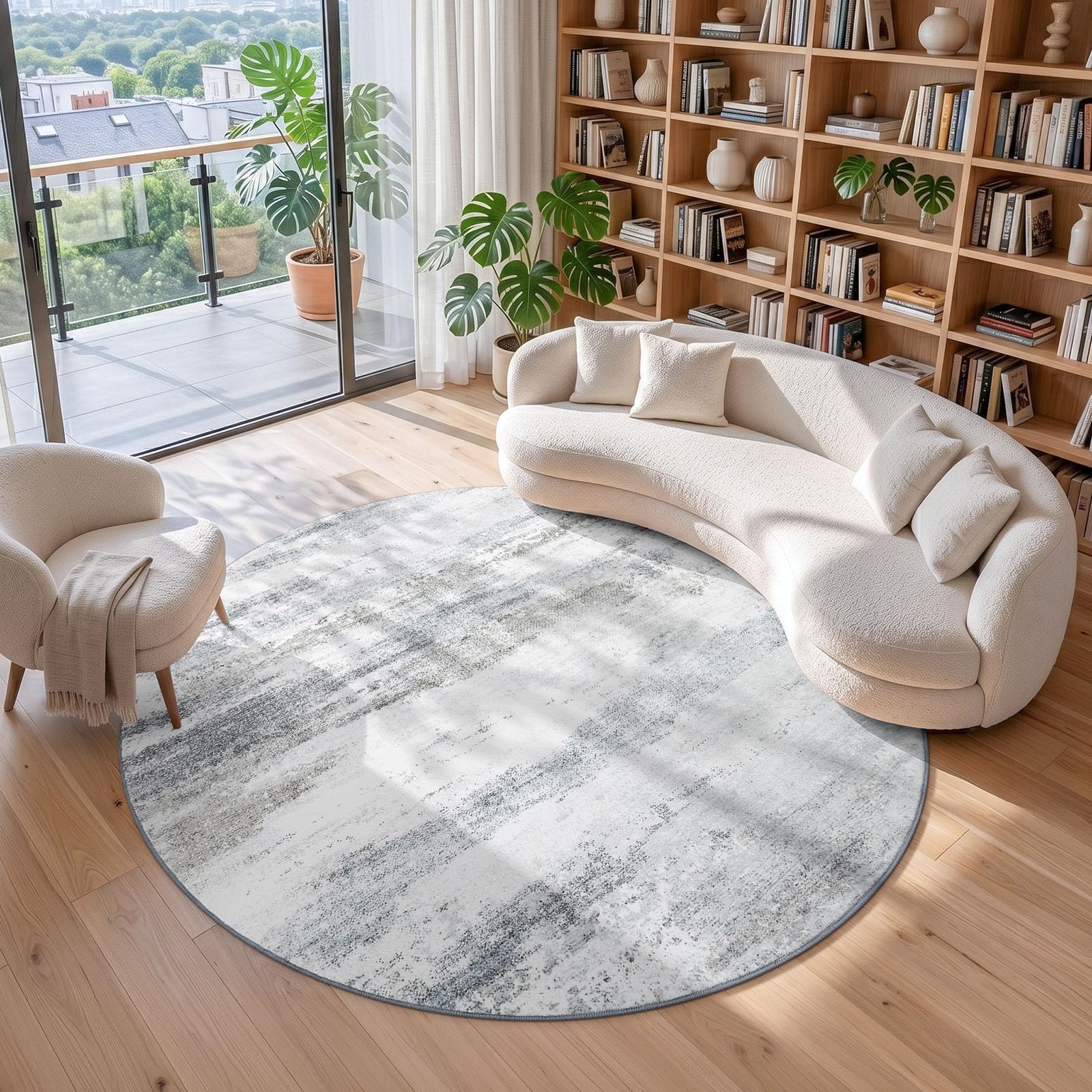 Homaxy Modern Abstract Round Rugs Living Room 180 x 180 cm Grey
