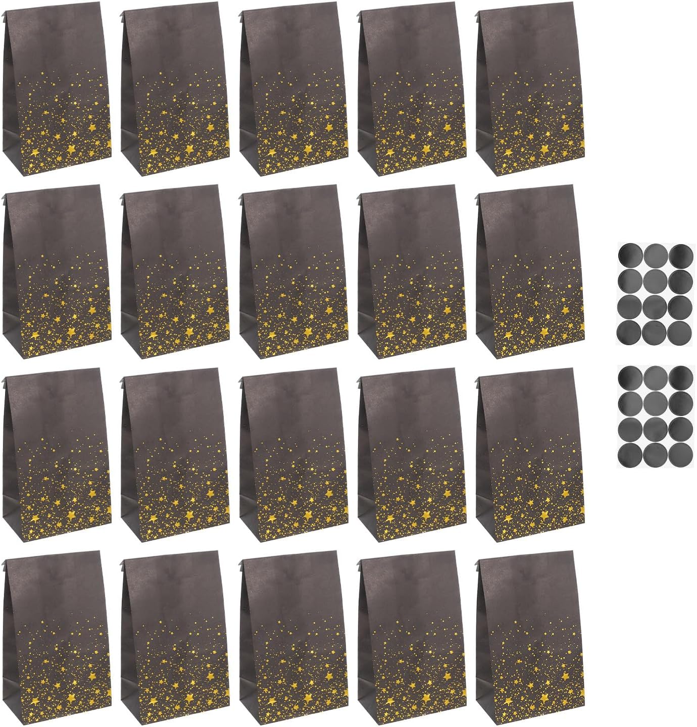 Xmas Kraft Paper Gift Bags 20pcs, Black Tear Resistant Candy Pouches