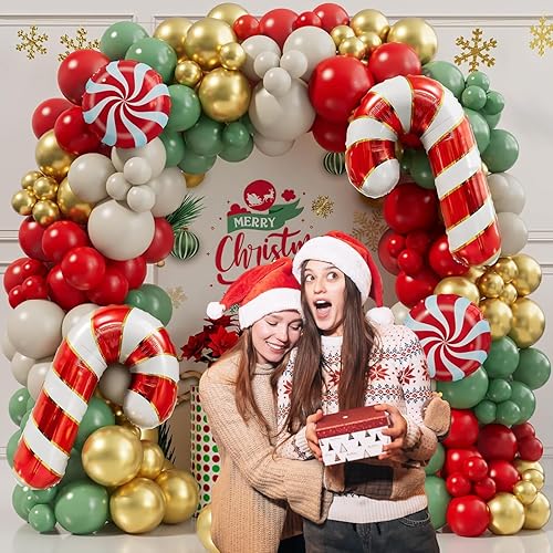 Miniatura 3 de Kit de arco de guirnalda de globos de Navidad, 168 globos de arena roja, salvia, verde, dorado, blanco, globos de arena, globos de caramelo para