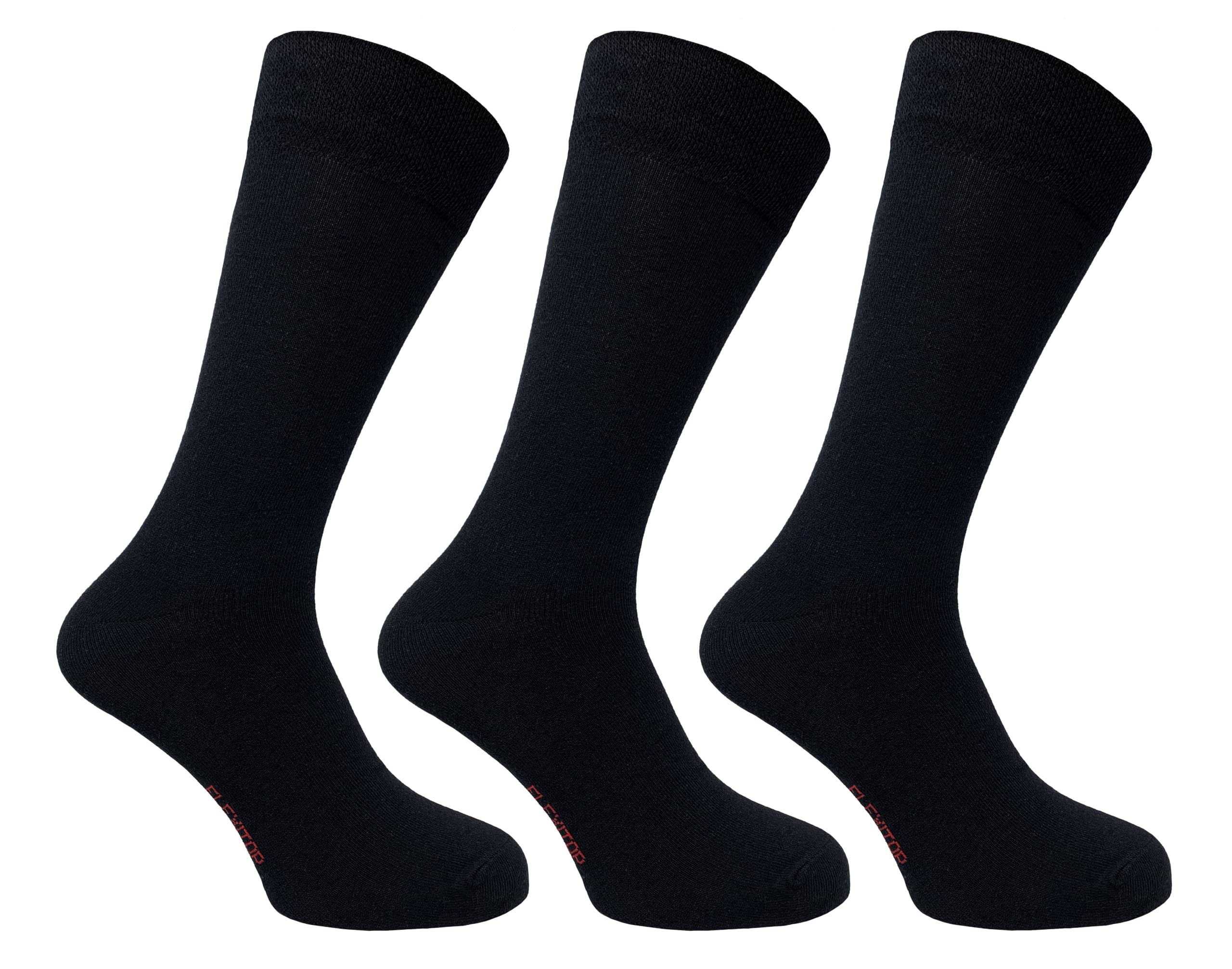 Flexitop Men's Plain Socks | 3 Pairs | U.K. Size 6-11 | Men's socks, soft hold, comfort Men's socks, soft grip (Black)