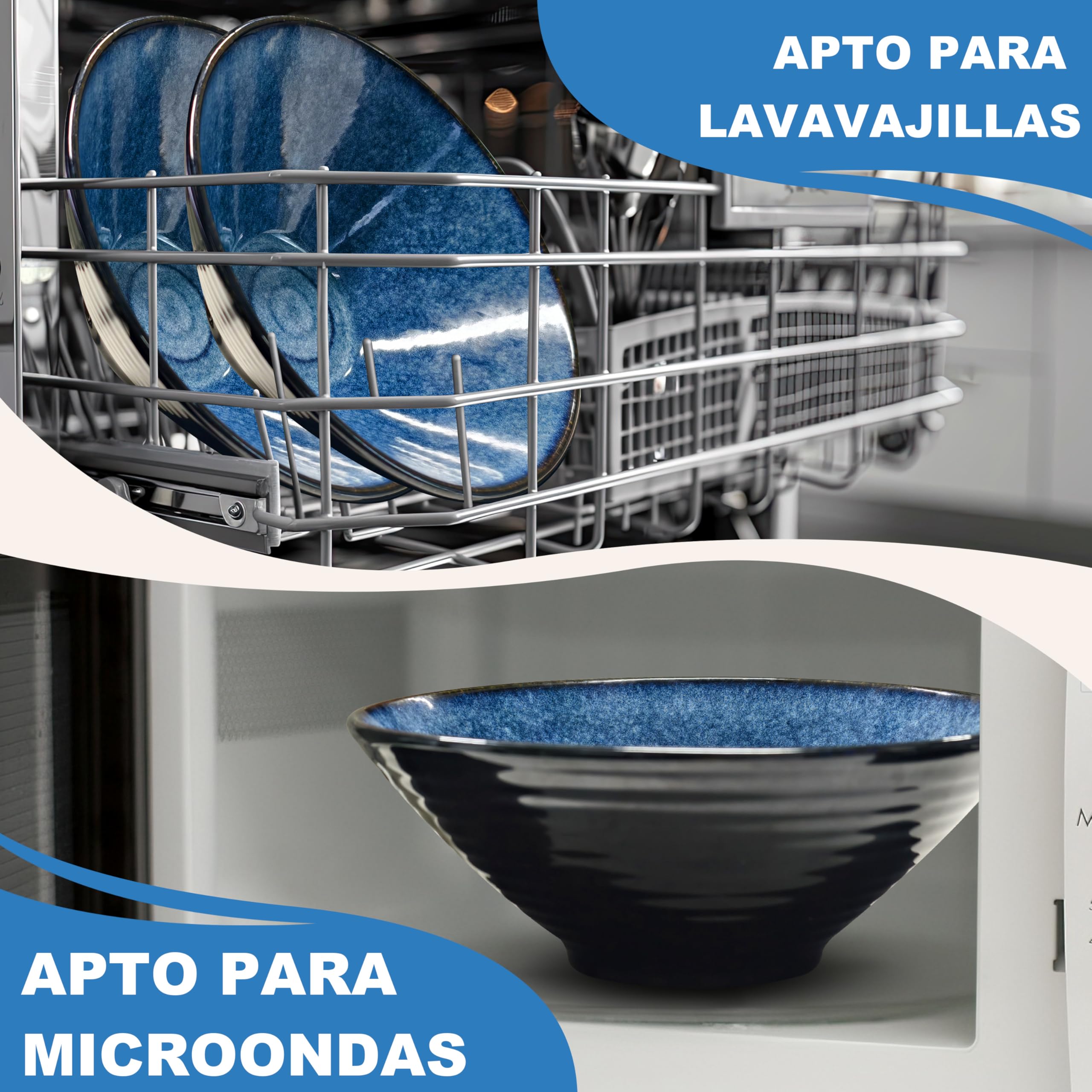 8 Pulgadas Juego De 2 Cuencos De Ramen De Cerámica (8 Piezas), Con Tenedor Palillos Chinos y Cuchara Cuenco Japonés para Sopa de Fideos Ensalada Ideal para Regalo Apto Lavavajillas y Microondas