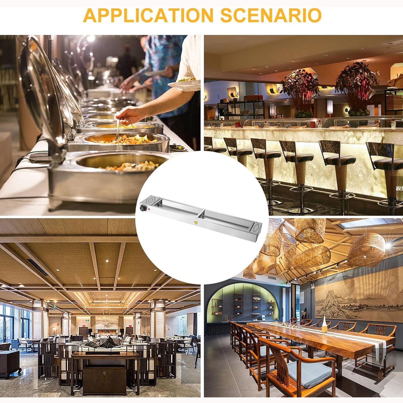 Lámpara de Calentamiento de Alimentos, Suspensión Calentador de Alimentos Buffet Lampara, Acero Inoxidable Lámpara Calentadora para Mantener la Comida Caliente,150cm