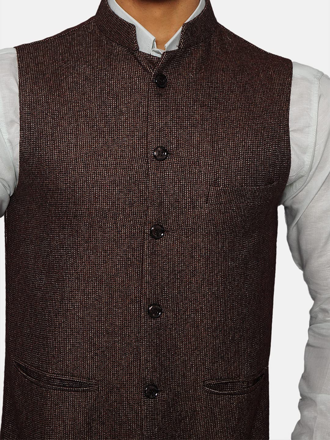 WINTAGE Men's Tweed Bandhgala Festive Nehru Jacket Waistcoat Brown - Image 4 thumbnail