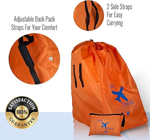 Miniatura 4 de Bolsa de viaje para asiento de automóvil y portaequipajes para puerta con bolsa de viaje, naranja brillante con letras azules para aeropuerto,