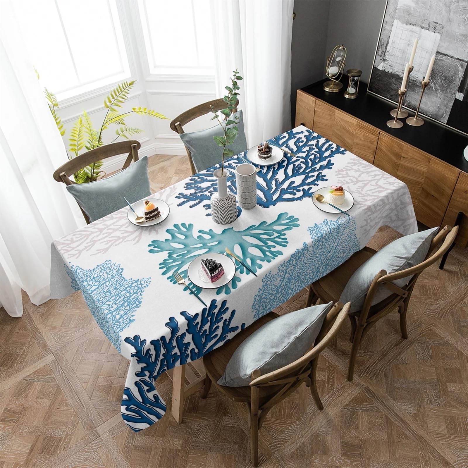 Tovaglia impermeabile blu rettangolare for feste di nozze Copritavolo for decorazioni natalizie Per Protezione Tavolo(153x153cm Tablecloth)