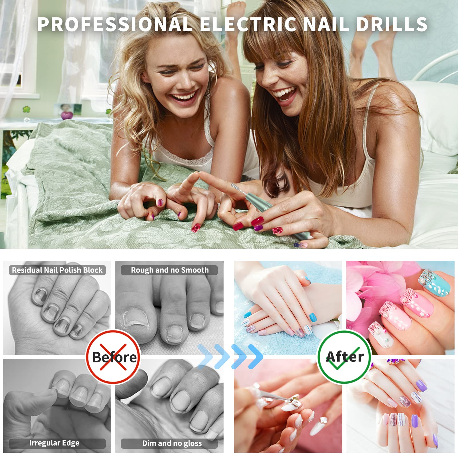 Nail Cutter for Gel Nails Nail Cutter Electric Nail File Electric Cutter Nails Milling Machine Frezarka do Paznokci Nail Machine Professional 30000 RPM (Green) - Image 2