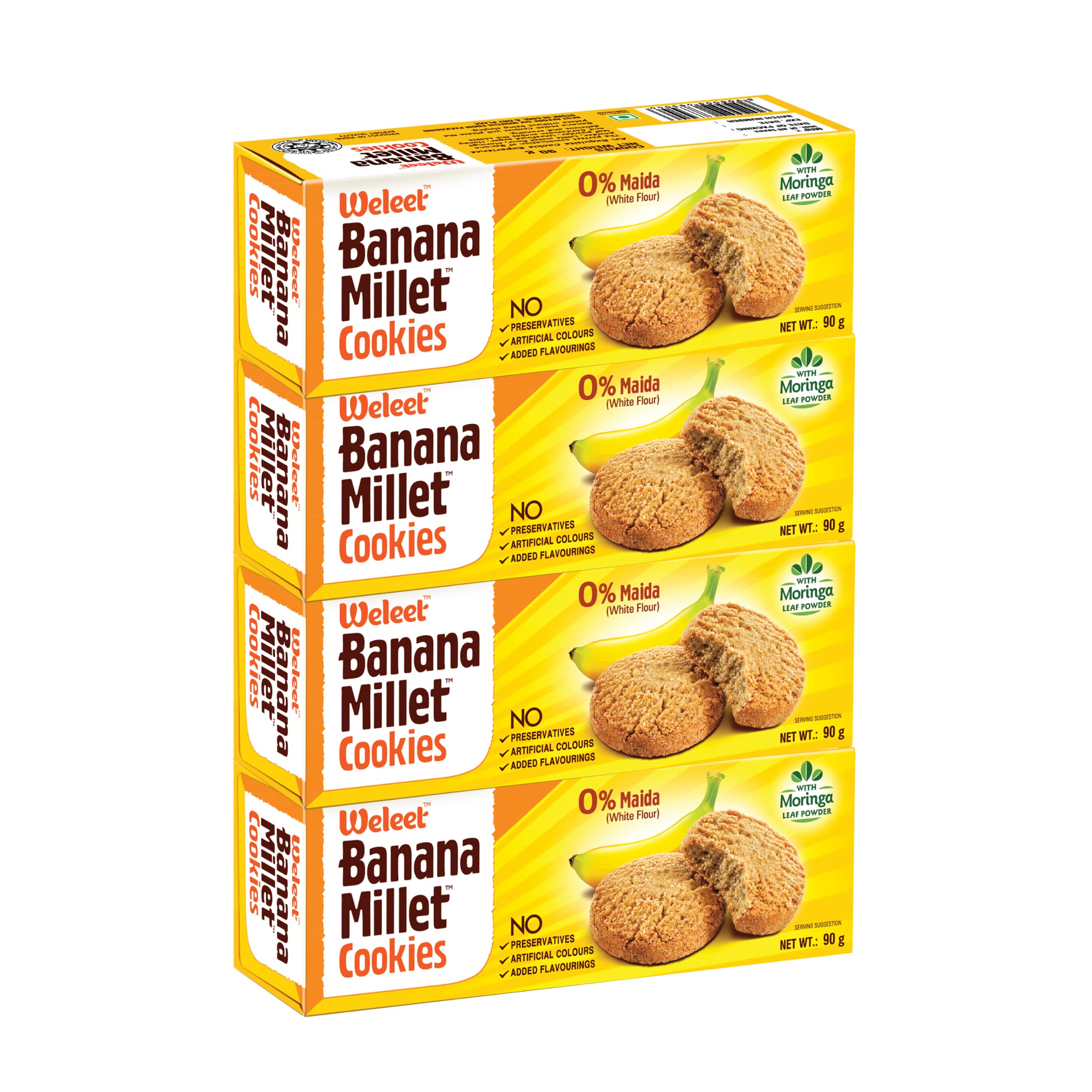 Weleet Natural Digestive Cookies Home Office Snack(Banana Millet Cookies)-Pack Of 4, 360 Gm