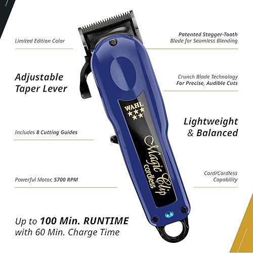 Miniatura 3 de Wahl Professional 5 Star Series Magic Clip - Recortadora de pelo inalámbrica con clip mágico de la serie de 5 estrellas, hoja de dientes Azul