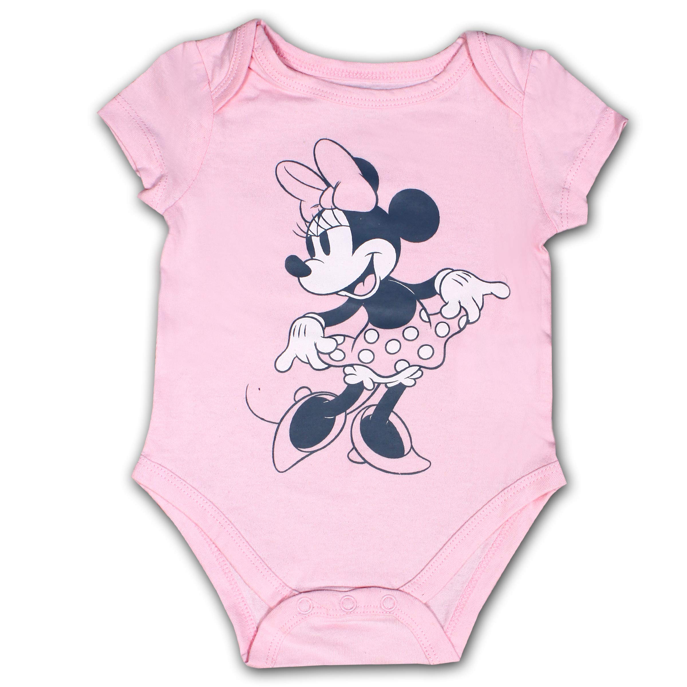 Disney Minnie Mouse Girls’ Bodysuit Creeper, Joggers and Bib Set for Newborn - Pink/Grey
