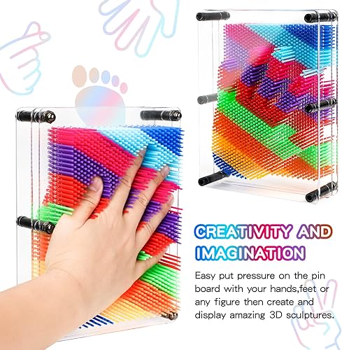 Miniatura 4 de Juguete sensorial grande con pines 3D (arcoíris) y camiones de juguete de dinosaurio 5 en 1 impulsados por fricción con luz intermitente y sonido,