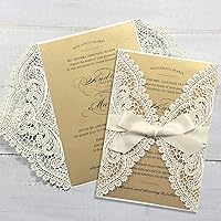 Vista 1 de 25 invitaciones de boda de 5 x 7 pulgadas con sobres, corte láser de encaje hueco con cintas elegantes, para boda, despedida de soltera, compromiso