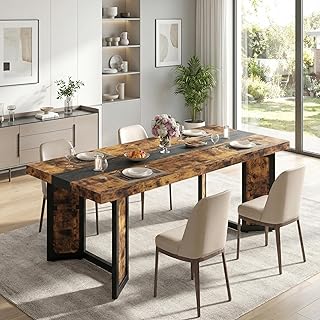 Dining Room Table for 8 People, 71" Long Wood Kitchen Table with Strong Metal Frame, Rectangular Industrial Large Dinner Room Table for Big Family, Restaurant, Party, Rustic Brown