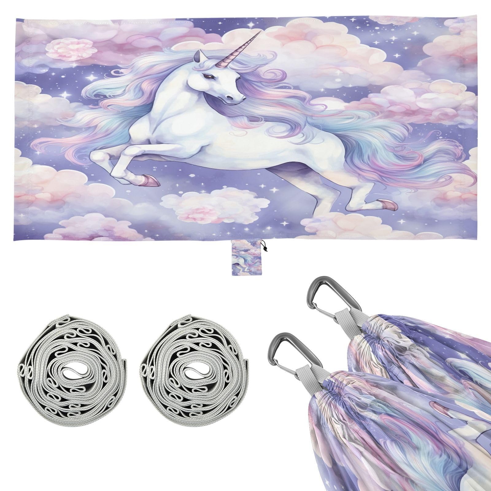 SDMKA Watercolor Horse Camping Hammock, 330 lbs with 2 Tree Straps, Carry Bag, Single Portable Hammock for Outdoor/Indoor, Hiking, Beach, Backpacking, Travel