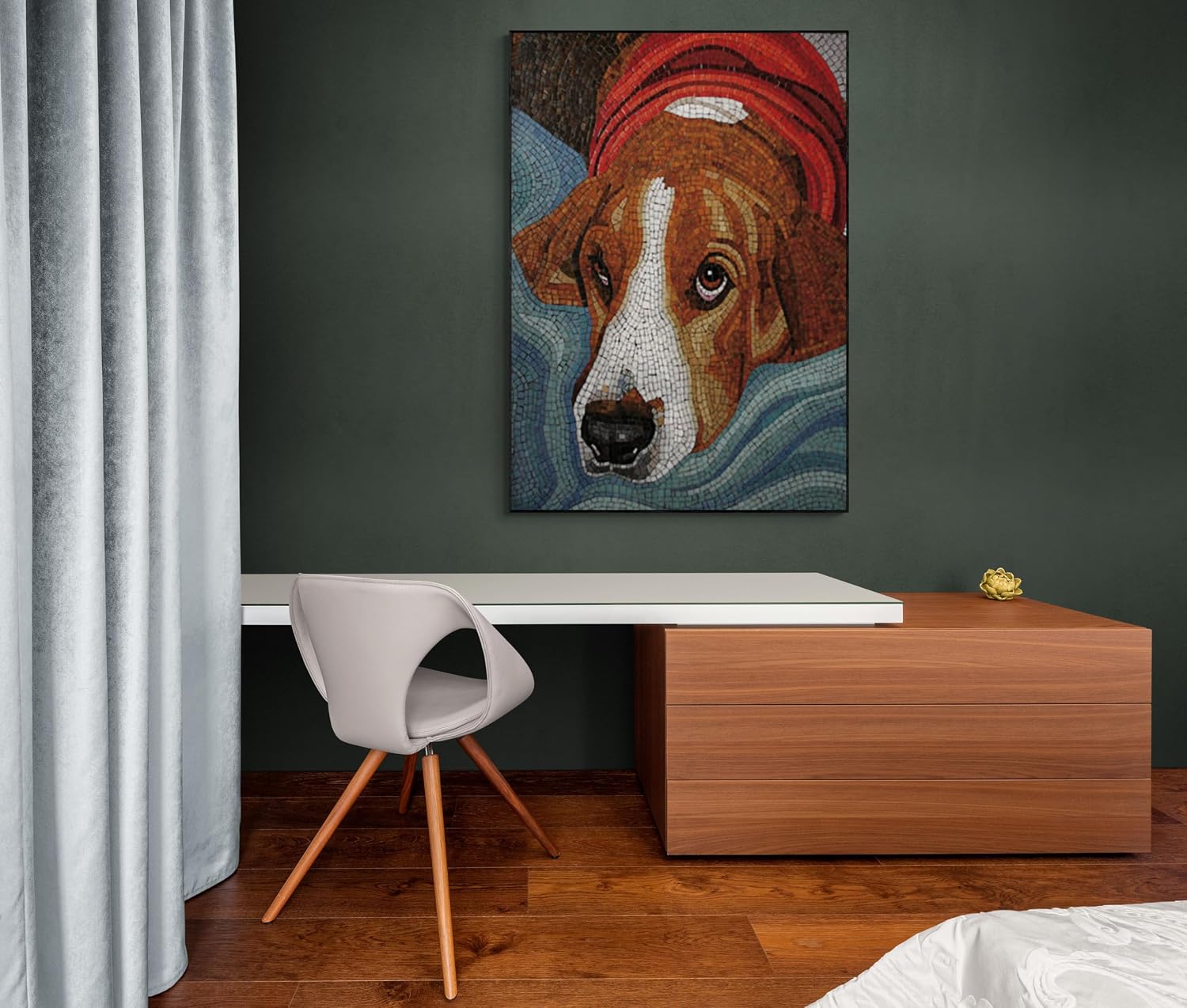 Happy Hound Dog Mosaic | Beautiful Custom Mosaics | Mosaic Designs By Mosaics Lab | Handmade Mixed | This Masterpiece Is Great As Wall Art | Perfect For Any Office, Living Room.
