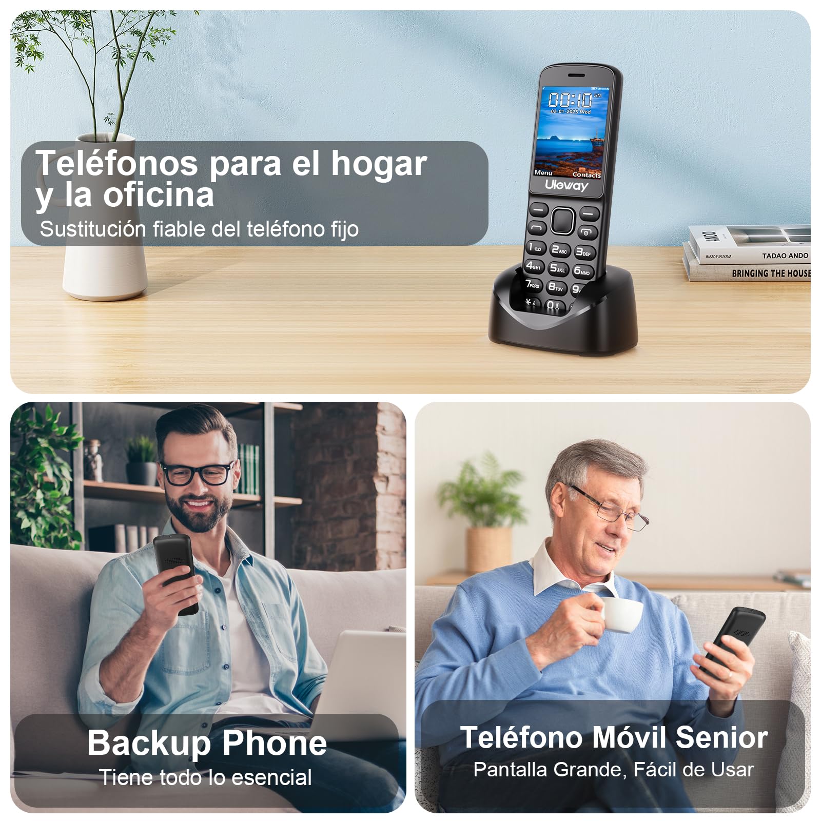4G Volte Telefono Movil para Mayores con Teclas Grandes | Gran Pantalla de 2,4” | Teléfono Móvil Personas Mayores Libres con Batería de 1400 mAh | Base de Carga | USB-C | Radio FM | Alto Volumen