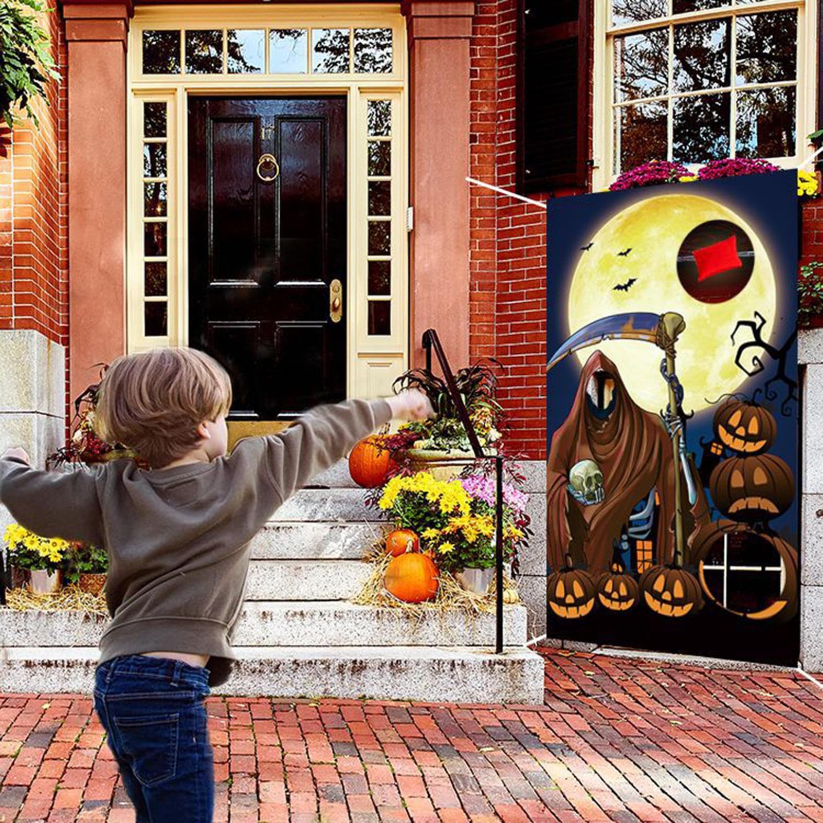 Jeu De Lancer Halloween – Bannière Sorcière Citrouille Avec 3 Sacs De Haricots – Activité Extérieure/intérieure, Fête Enfants Adultes
