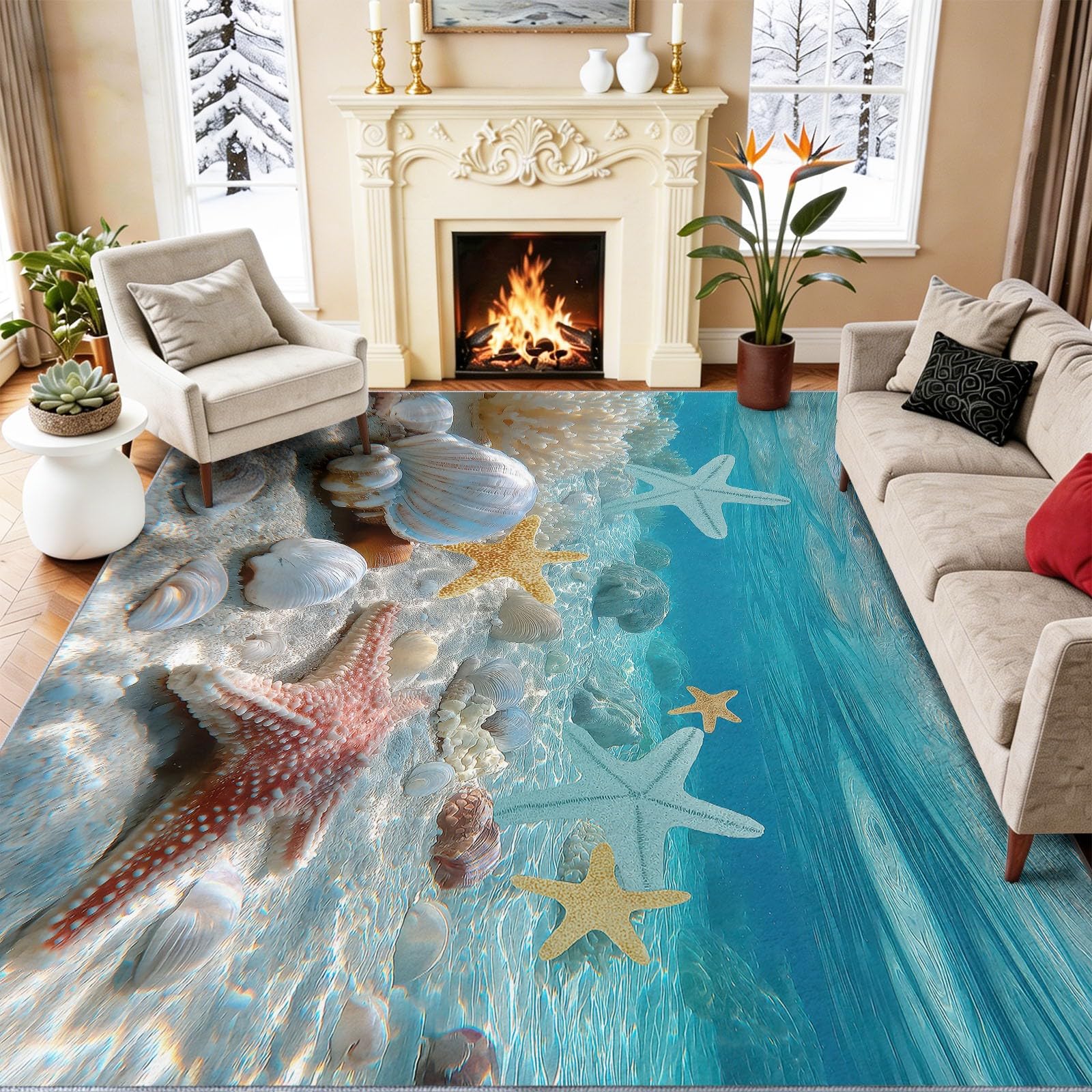 Tapis 120 x 170 cm Style Photographie Vacances Lavable Bleu