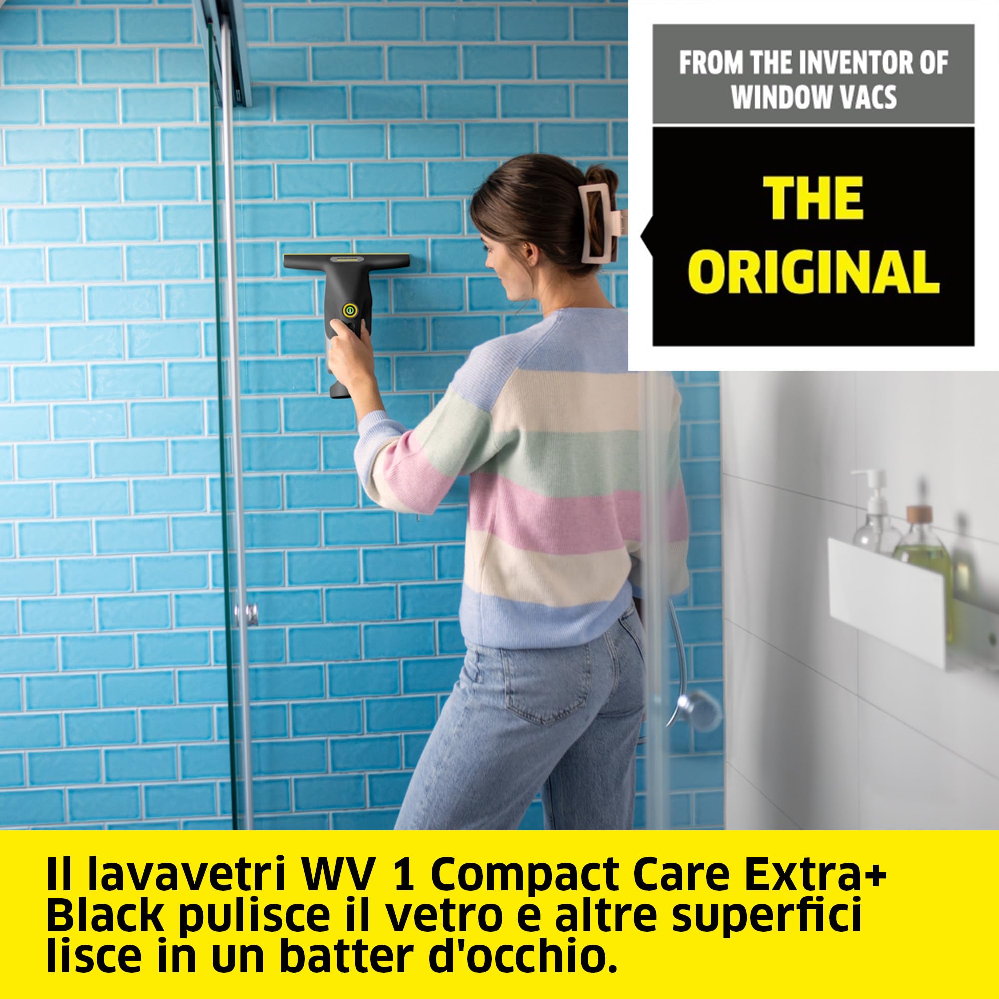 KÄRCHER lavavetri a batteria WV 1 Compact Care Extra+ Black, autonomia: 25 min, serbatoio dell'acqua sporca: 100 ml, peso: 0,5 kg, flacone spray e panno in microfibra, detergente per vetri (500 ml)