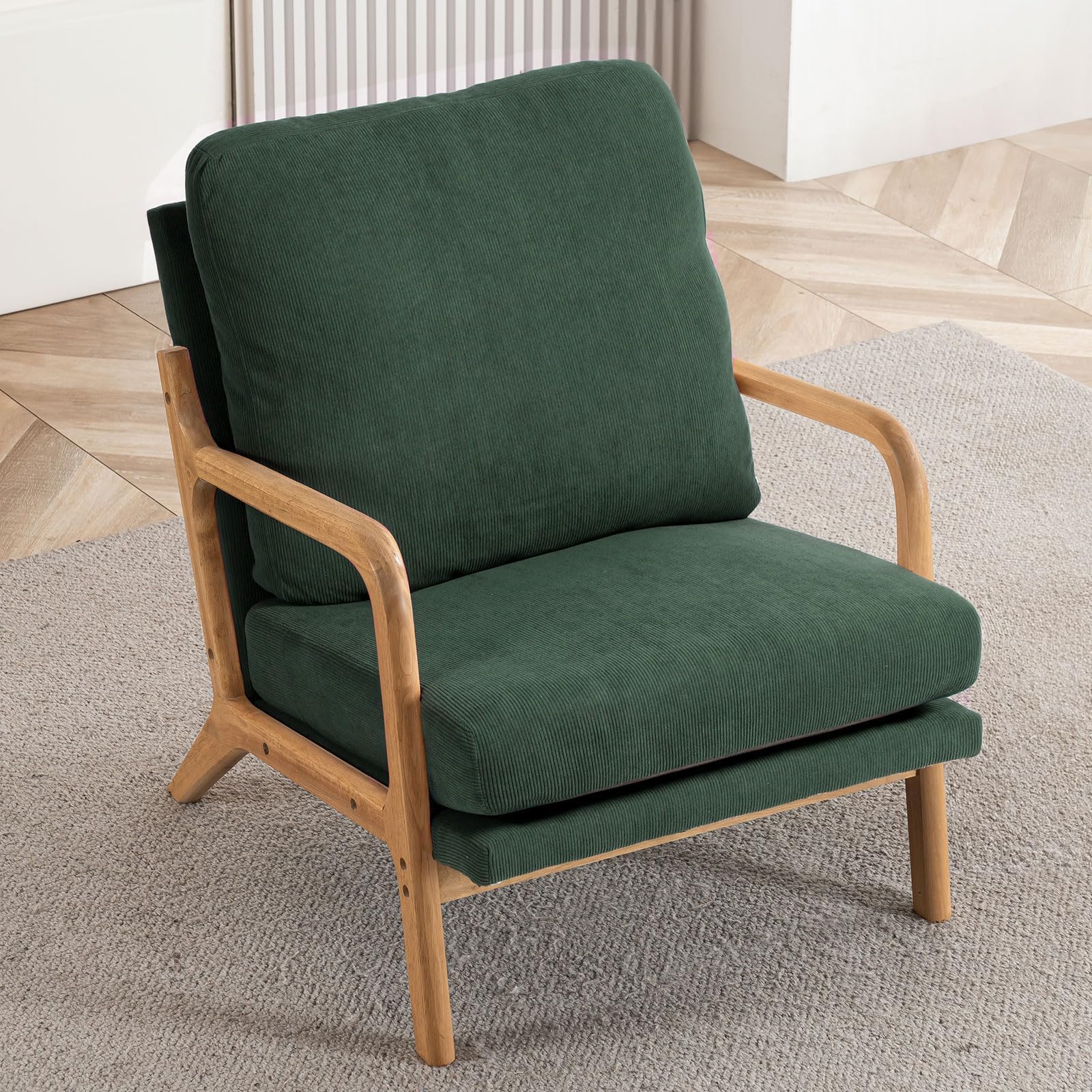 Miscoos Mid Century Modern Accent Arm Chair, Comfy Deep Wide Armchair, Living Room Chairs with Solid Wood Frame, Lounge Reading Armchair, Easy Assembly