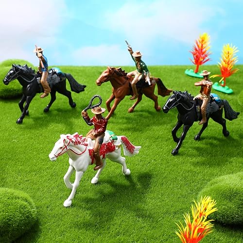 Miniatura 5 de Gadpiparty 4 piezas de figura de caballo de vaquero de plástico, granja mundial de equitación occidental, juguete de figura de acción, juegos de
