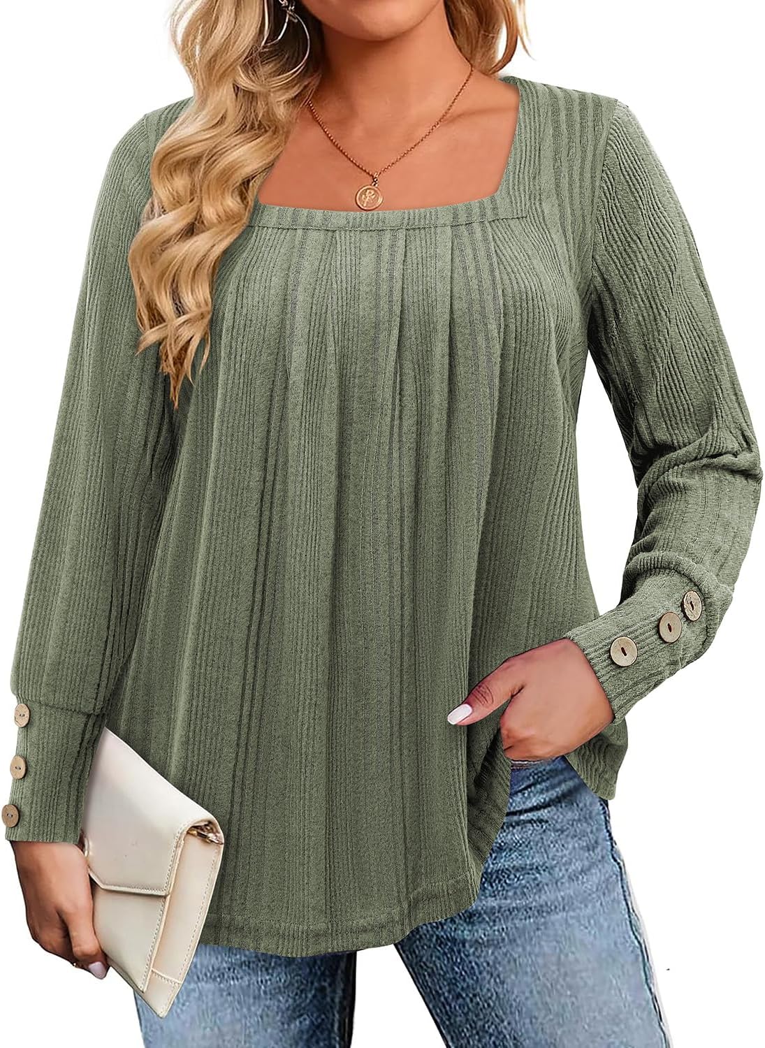Siddhe Plus Size Sweater Women Puff Long Sleeve Square Neck Tops for Women Casual Loose Knit Tunic Fall Winter Fashion XL-5XL