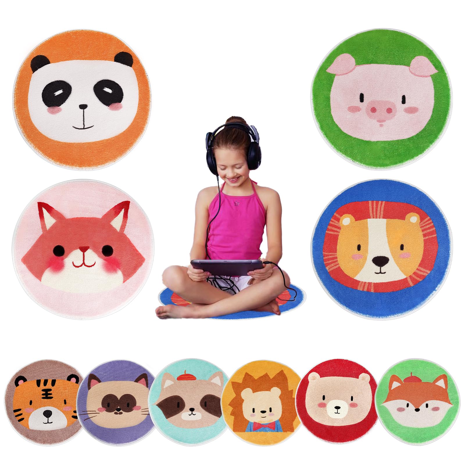 10 PCS Kids Carpet Circle Seats 16" Kids Round Animals Floor Cushions Rug Mats for Classroom Sitting School Preschool Group Activities Learning Discussions Games Playing Home Story Time