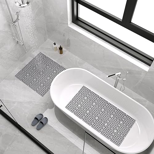 Miniatura 7 de XIYUNTE Tapete de ducha antideslizante para bañera, 31.5 x 15.7 pulgadas, antideslizante, ecológico, duradero, fácil de cortar y secar, gris oscuro