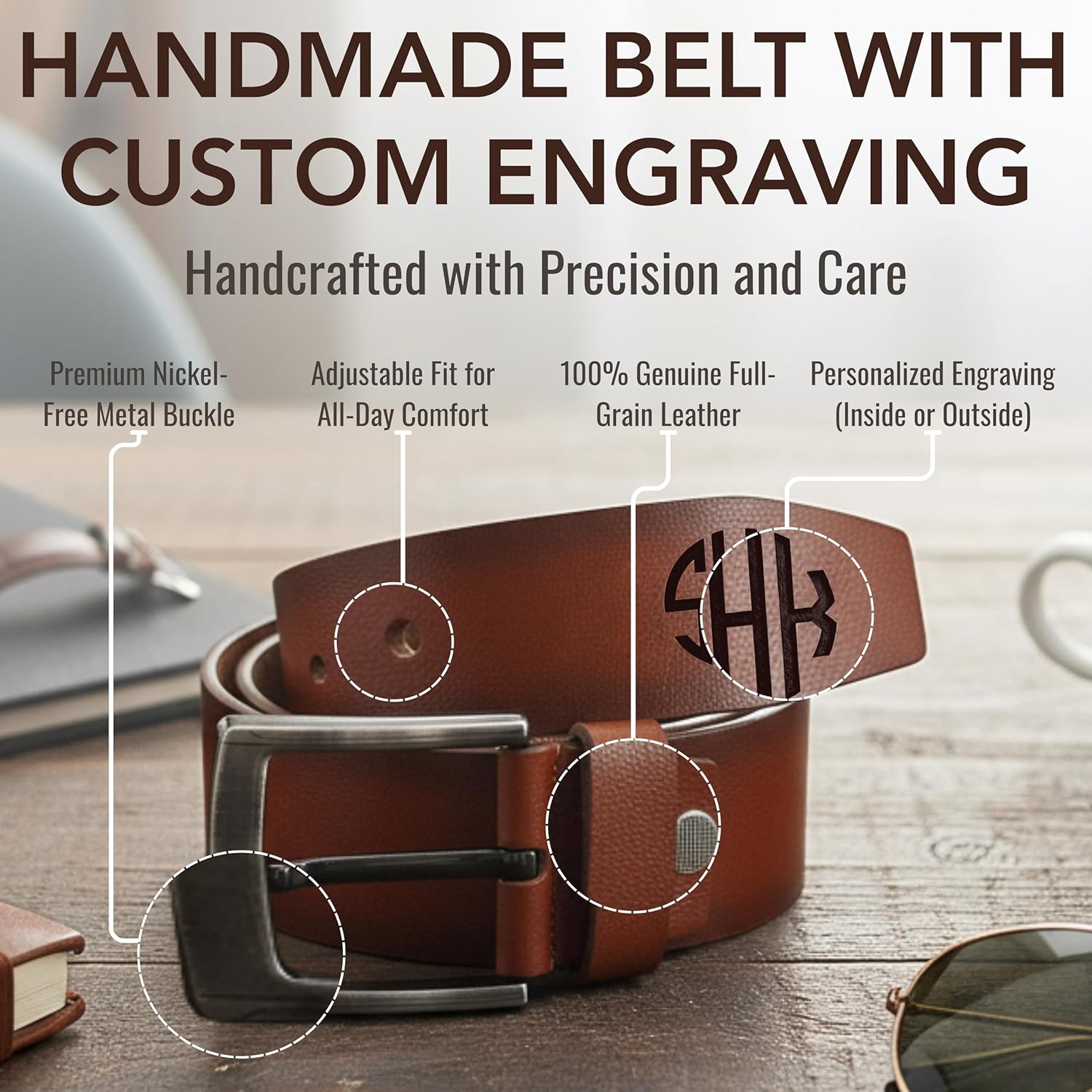 Personalized Leather Belt for Men, Custom Engraved Message, Gift for Husband, Anniversary or Valentines Day - Image 4
