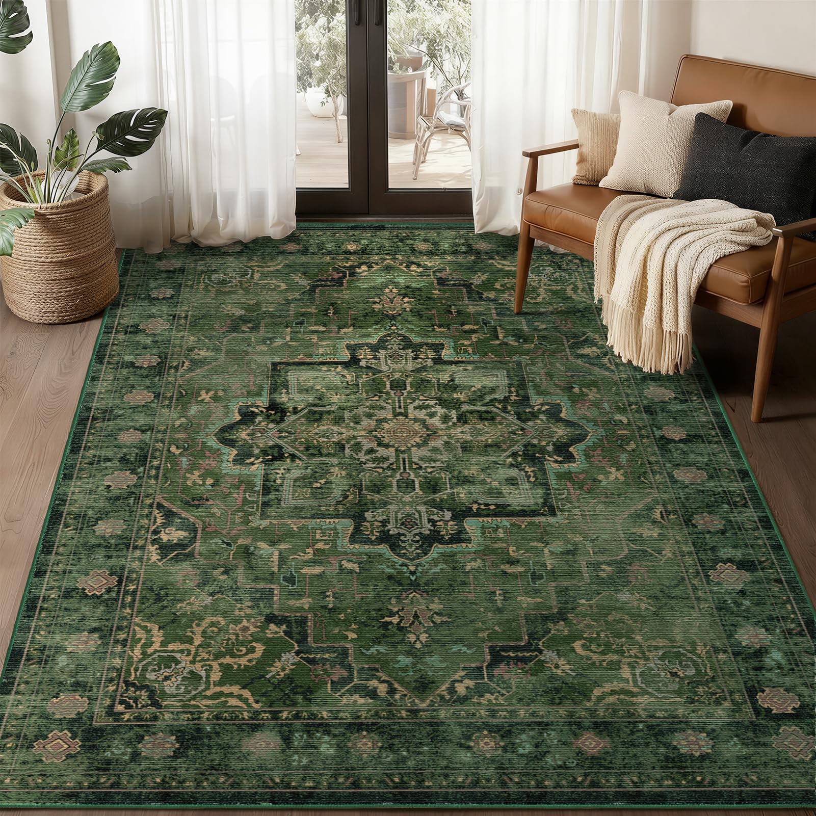 Amazon.com: Jainmy Vintage Dark Green Area Rugs 5x7 for Living