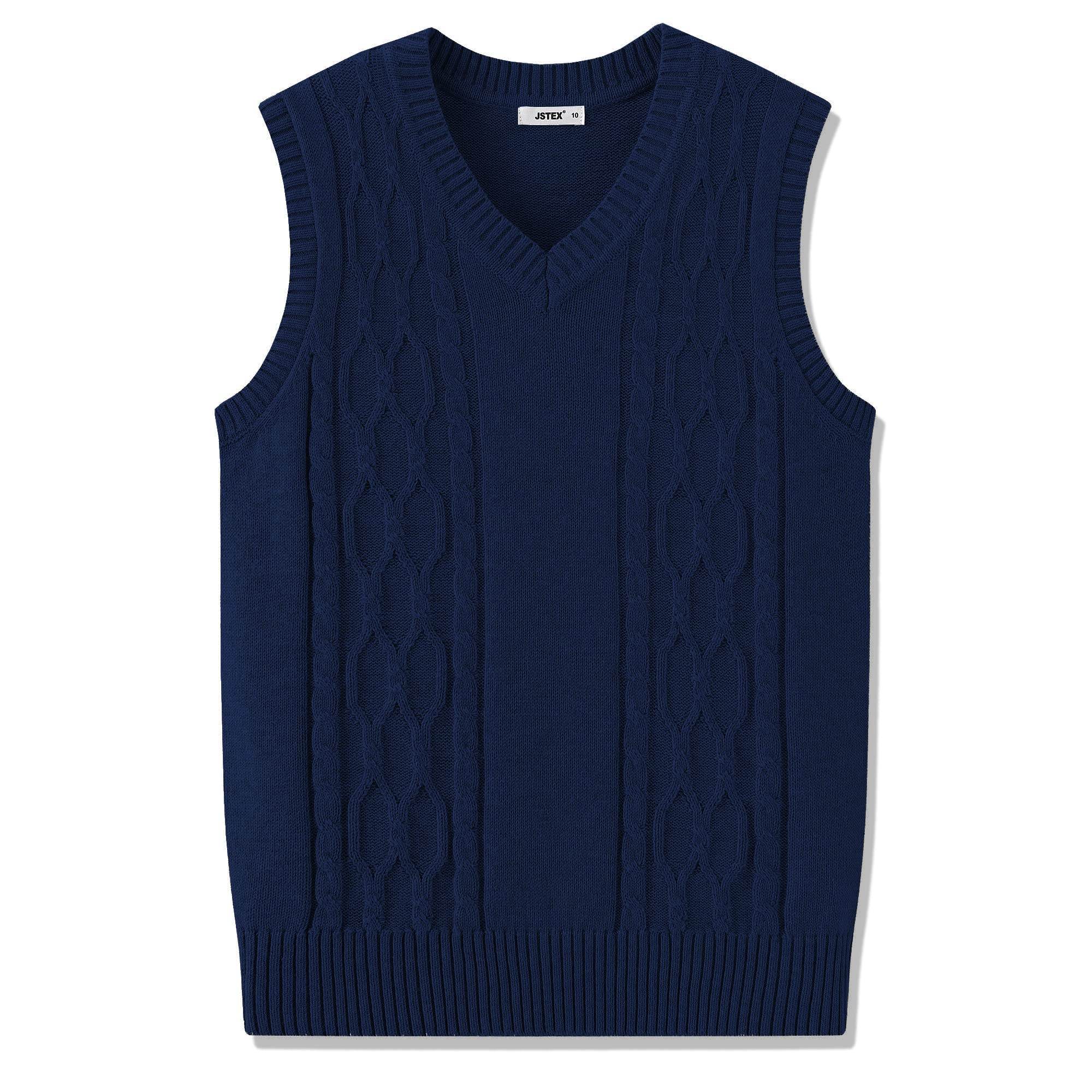 JSTEX Boys Sweater Vest 100% Cotton Kids Uniform Vest V-Neck Sleeveless Knit Pullover for Boy Girls Toddler Size 4-14