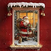 Vista 16 de Cartel navideño de ventana de 31.5 x 47 pulgadas con medias de Navidad, regalos, bastones de caramelo y chimenea, decoración al aire libre