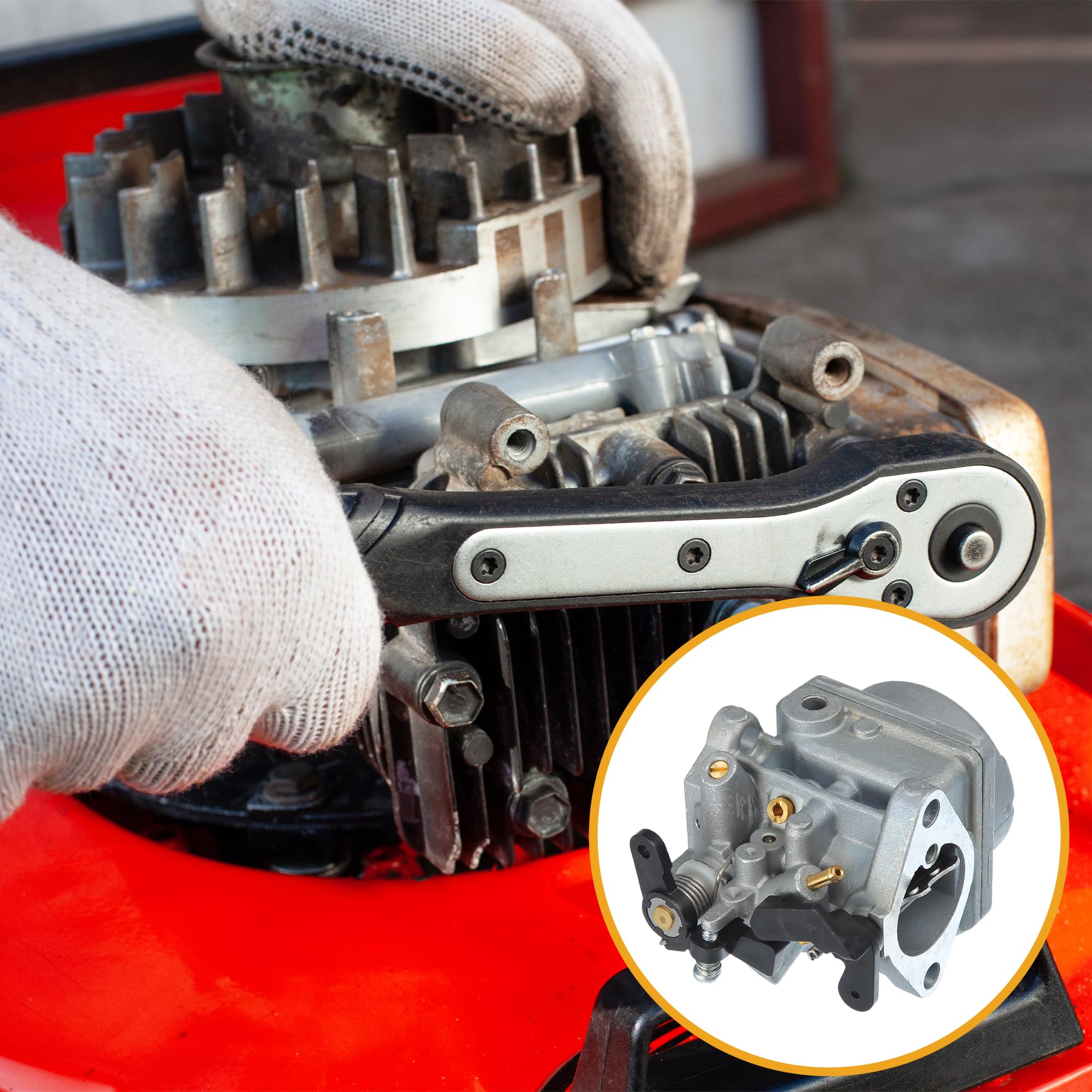 A ABSOPRO Barco Motor Carburador Kit Para Tohatsu 3.5-6Hp 1 Juego | Material Metal Y Plastico, Color Negro/Plateado, Tamano 9.3X7.1X6Cm, Para Mercury Hyfong 4T Mfs4-5 Nfs4-5, 1 Bujia, 2 Juntas