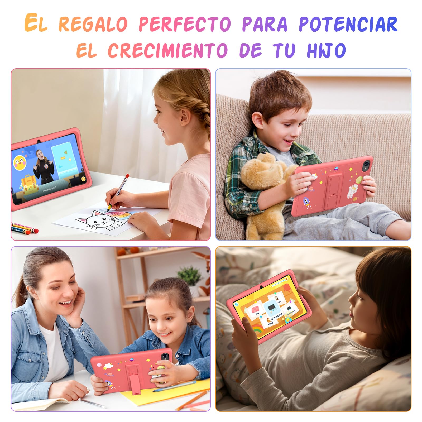Tablet para Niños 10 Pulgadas, Android 16 Tablet para Niños de 3 a 12 Años, 16GB RAM 64GB ROM/2TB TF, Controles Parentales, GMS, WiFi6, Tablet Infantil con Funda Anticaídas y Lápiz, Garantía de 4 años
