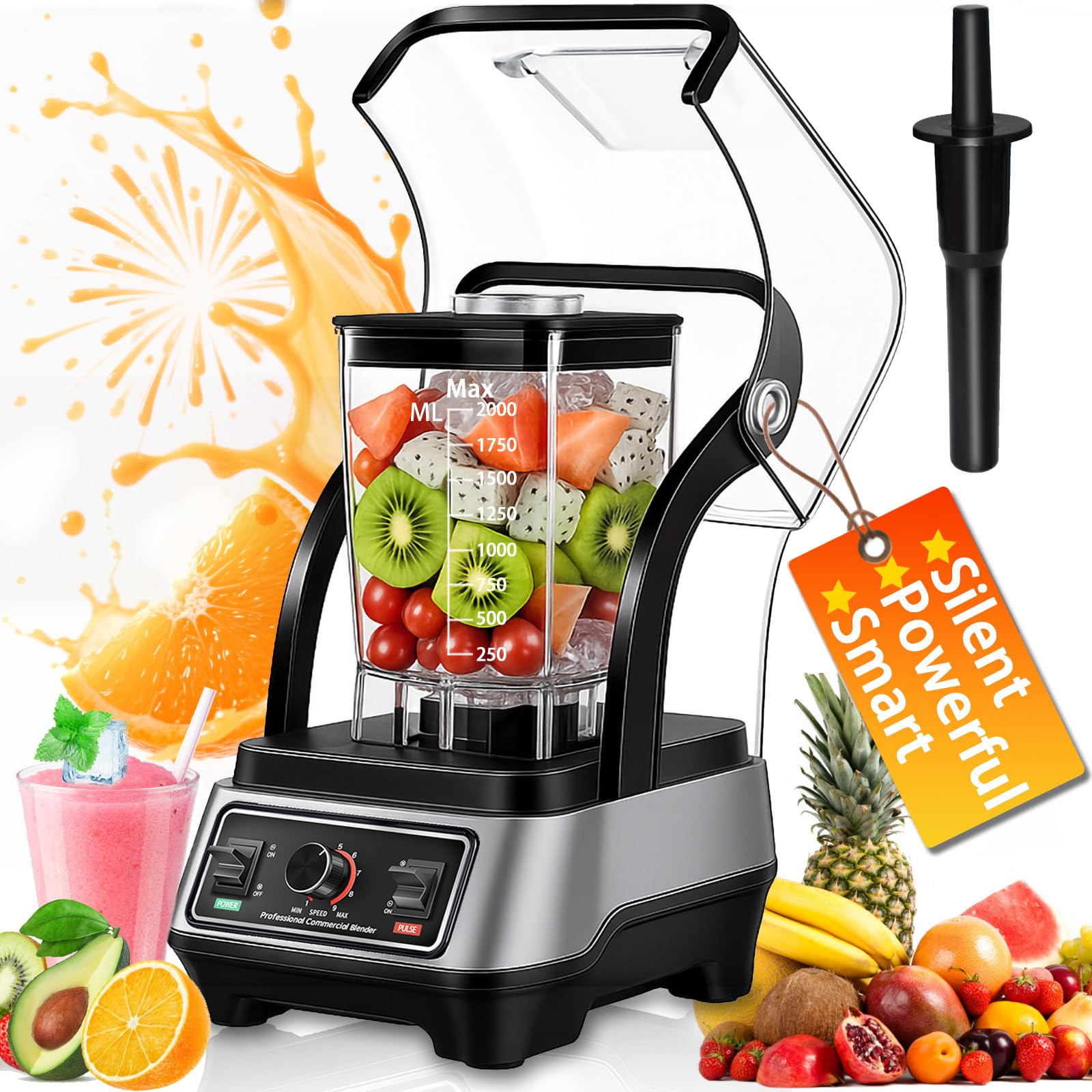 Professional blender Commercial Blender Smoothie Blender with Full Soundproof Shield Quiet Blenders Heavy Duty Blenders with Strong and