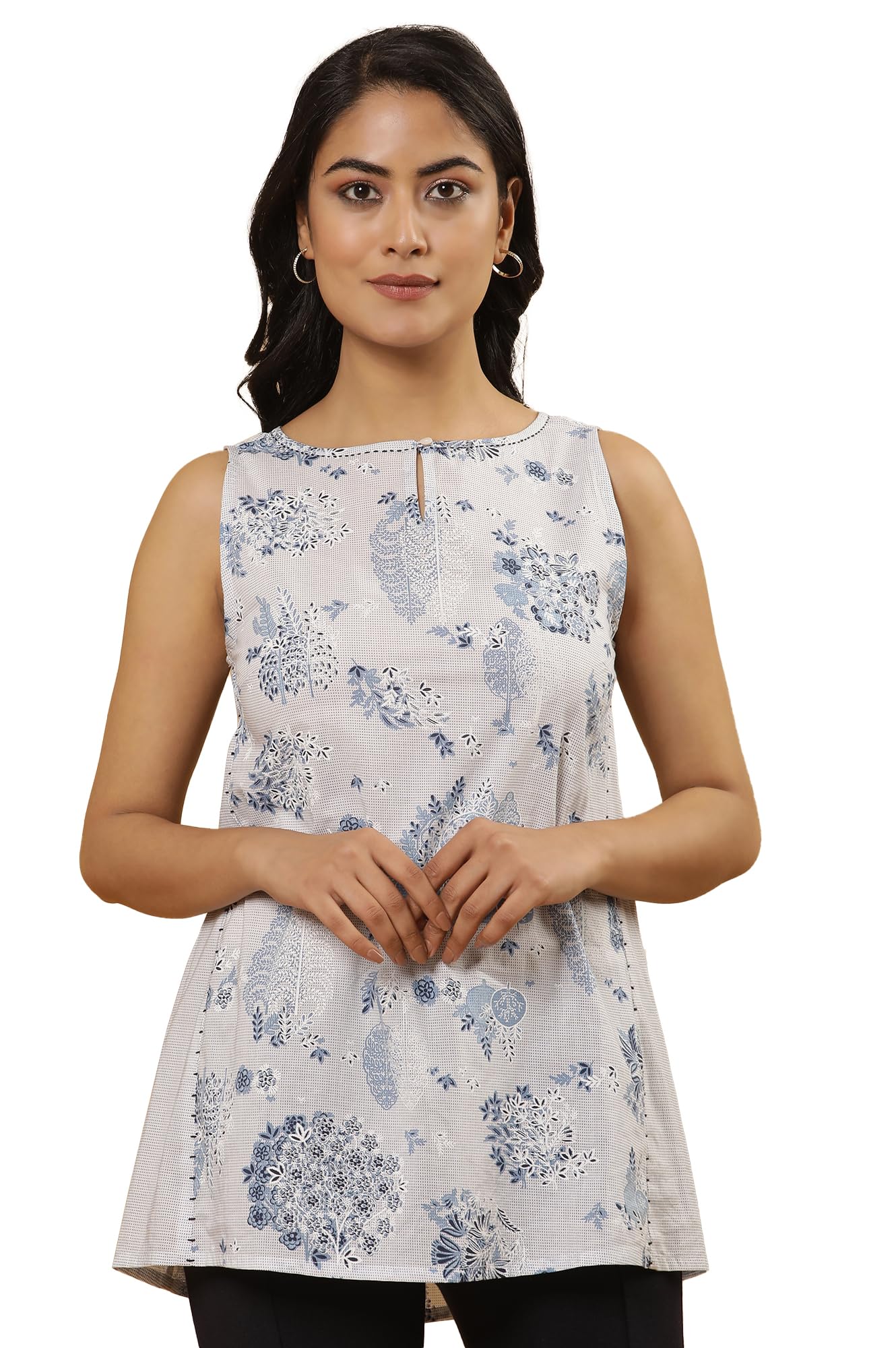 w for woman White Floral Print Cotton Straight Top-picture-13