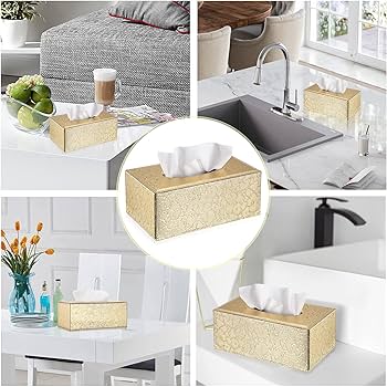 Ekirlin Resin Tissue Box Cover Square, White Flower Decorative Textures